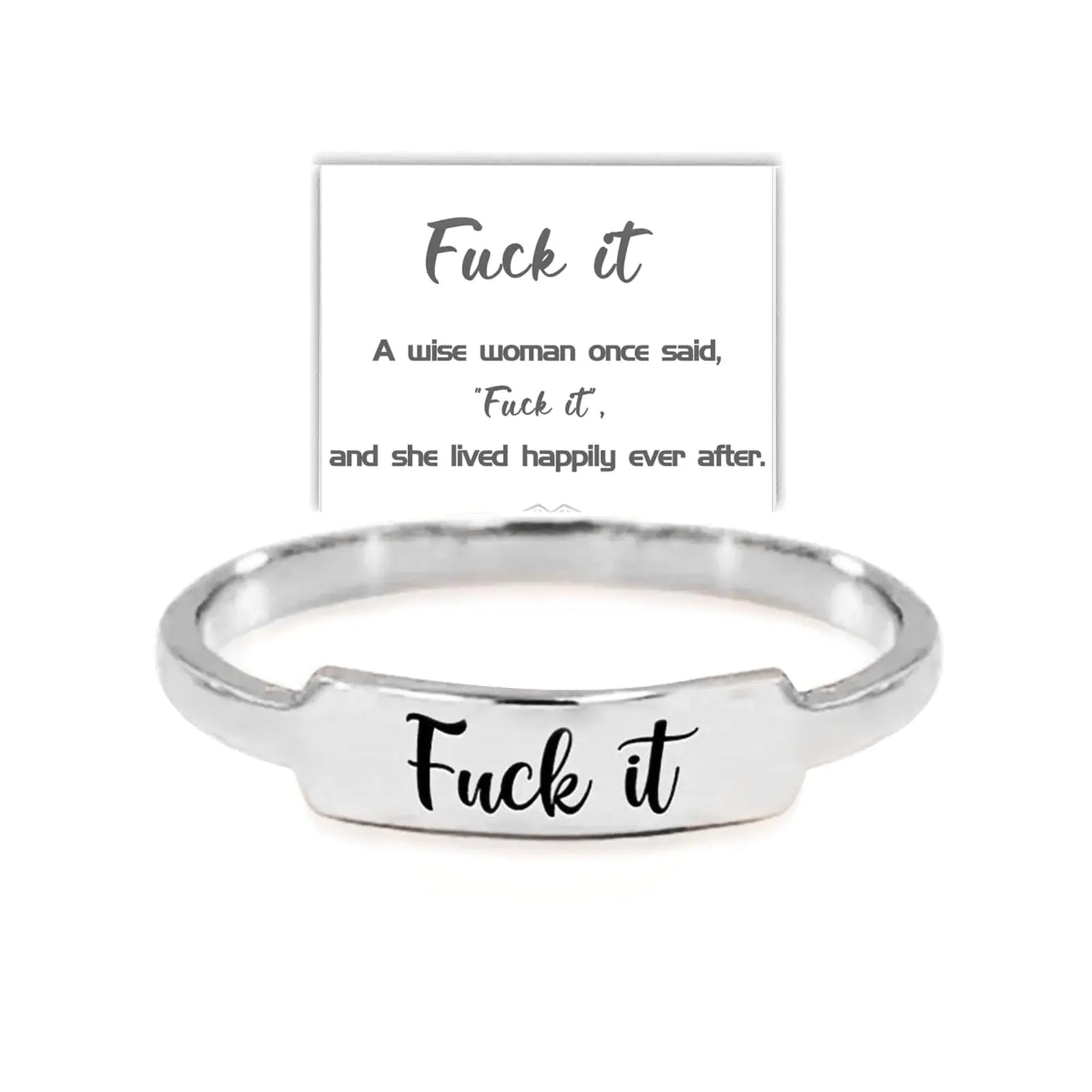 Fuck It Dainty Bar Ring Fuck It Square Ring Funny Engraved Fuck It Ring Fuck It Middle Finger Dainty Bar Ring Stainless Steel Ring Inspirational Friendship Ring（Silver 8）