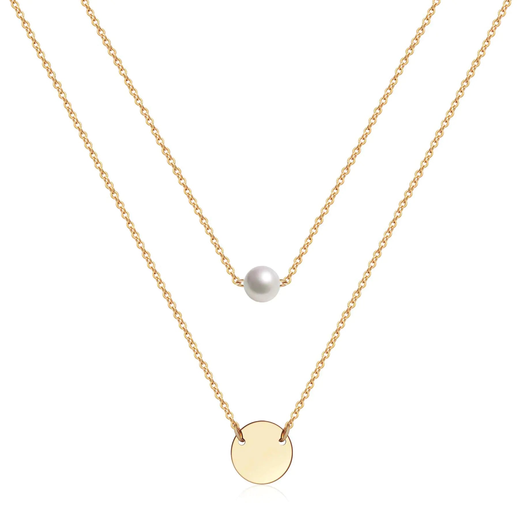 Estendly Delicate Gold Layered Necklace Simple Grit Necklace Small Disc Necklace for Women